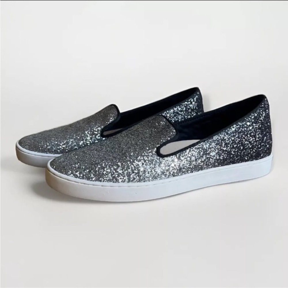 Birdies The Swift Sparkle Silver Black Ombre Slip On Sneakers Women's Size 8.5